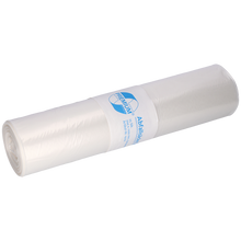 Ein DEISS 19002 transparenter Müllsack, 700x1100 mm Typ 60, von EMIL DEISS KG (GmbH + Co.), mit einem blau-weißen Etikett um die Rolle (25 Stück), abgebildet auf einem schlichten weißen Hintergrund.