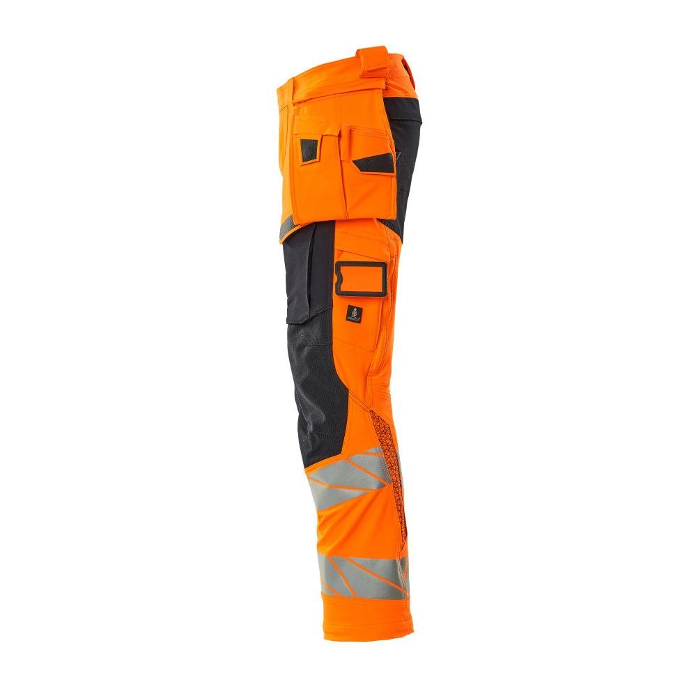 Παντελόνι με κρεμαστές τσέπες, παντελόνι ULTIMATE STRETCH, hi-vis πορτοκαλί/μαύρο-μπλε