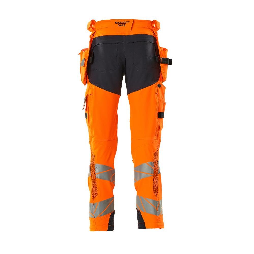 Παντελόνι με κρεμαστές τσέπες, παντελόνι ULTIMATE STRETCH, hi-vis πορτοκαλί/μαύρο-μπλε