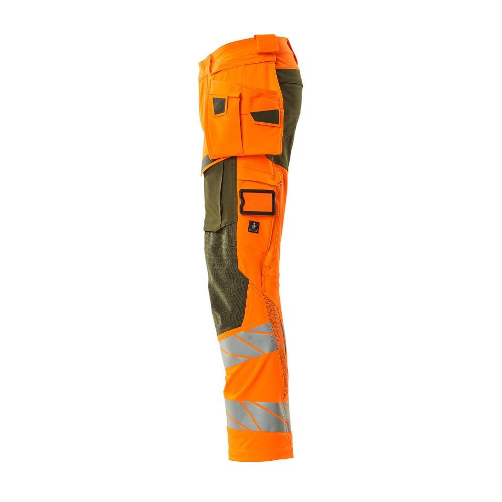 Παντελόνι με κρεμαστές τσέπες, παντελόνι ULTIMATE STRETCH, hi-vis πορτοκαλί/πράσινο βρύα