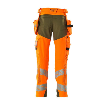 Παντελόνι με κρεμαστές τσέπες, παντελόνι ULTIMATE STRETCH, hi-vis πορτοκαλί/πράσινο βρύα