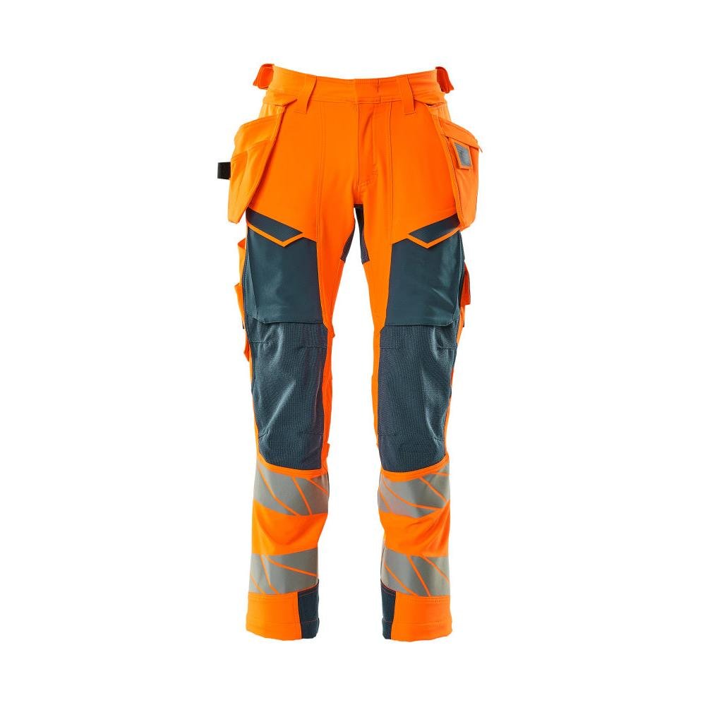 Παντελόνι με κρεμαστές τσέπες, παντελόνι ULTIMATE STRETCH, hi-vis πορτοκαλί/σκούρο πετρόλ