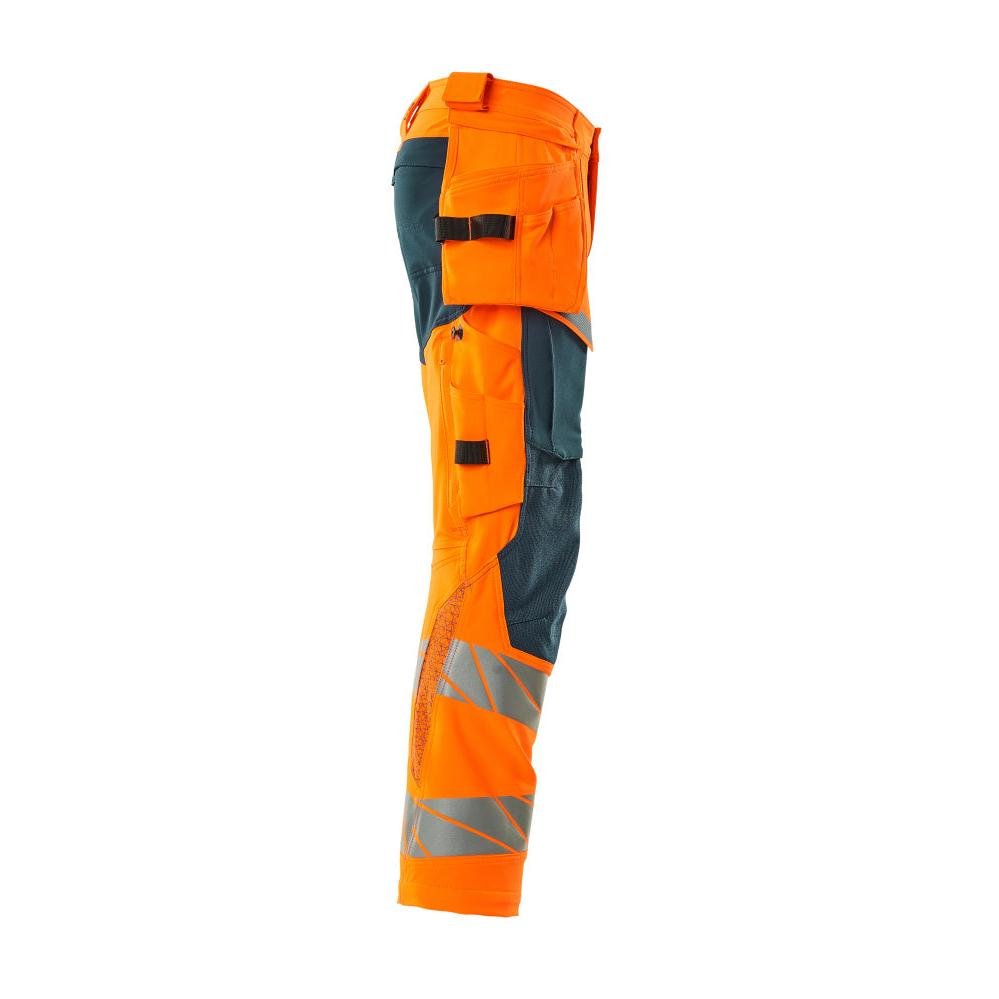 Παντελόνι με κρεμαστές τσέπες, παντελόνι ULTIMATE STRETCH, hi-vis πορτοκαλί/σκούρο πετρόλ
