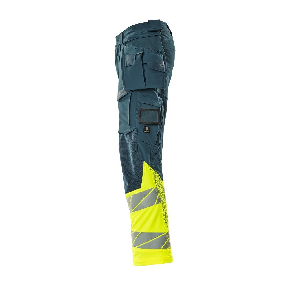 Παντελόνι με κρεμαστές τσέπες, παντελόνι ULTIMATE STRETCH, σκούρο πετρελαϊκό/hi-vis κίτρινο