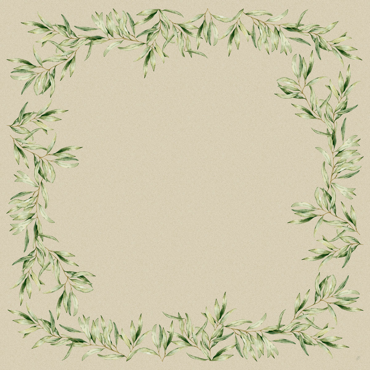 Οι Dunicel-Mitteldecken 84 x 84 cm Foliage της Duni GmbH προσφέρουν ένα τετράγωνο πλαίσιο από κλαδιά φύλλων σε ακουαρέλα πράσινο και ένα κέντρο σε ανοιχτό μπεζ, ιδανικό για μια κομψή διακόσμηση τραπεζιού. Κάθε συσκευασία περιέχει 20 τεμάχια.