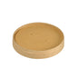 Ein runder, brauner FSC/PLA-Kartondeckel (90x90x16 mm) mit leichtem Rand und zwei Löchern, entworfen von der Duni GmbH, passend für den Ronda SHORT Becher 240/360 ml. Packung: 25 Stück.