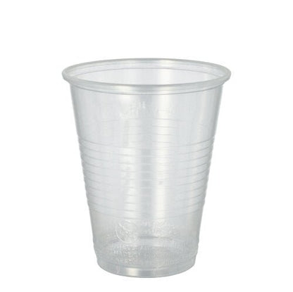 Ένα διαφανές ποτήρι Starpak 20 (PP, 0,3l, Ø 9,5 cm · 11,1 cm) με φουσκωμένο χείλος και οριζόντιες αυλακώσεις για κράτημα εμφανίζεται σε απλό λευκό φόντο. Παράδοση σε συσκευασία των 20 με συρρικνωμένο φιλμ.