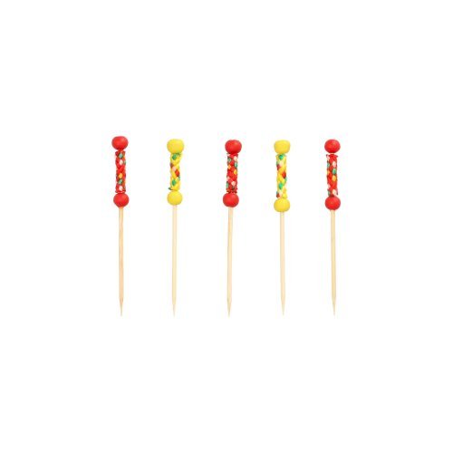 PAPSTAR Fingerfood-Picker "Mexico" (7,5 cm), πακέτο 40 τεμαχίων, από την PAPSTAR GmbH - ιδανικό για πάρτι και την κομψή παρουσίαση φαγητών με διακοσμητικές κόκκινες και κίτρινες λαβές με χάντρες.