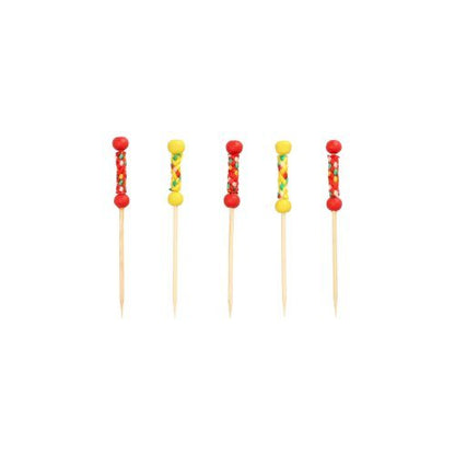 PAPSTAR Fingerfood-Picker "Mexico" (7,5 cm), πακέτο 40 τεμαχίων, από την PAPSTAR GmbH - ιδανικό για πάρτι και την κομψή παρουσίαση φαγητών με διακοσμητικές κόκκινες και κίτρινες λαβές με χάντρες.