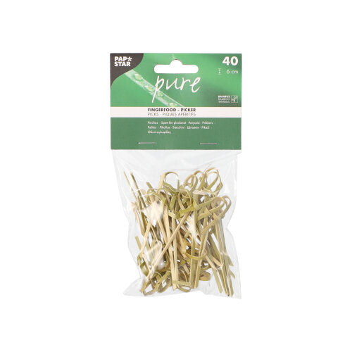 40 κομμάτια PAPSTAR Fingerfoodspieße „pure“ 6 cm σε διαφανή σακούλα της PAPSTAR GmbH με πράσινη-λευκή ετικέτα – ιδανικό για κομψό σερβίρισμα fingerfood.