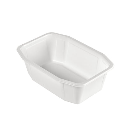 Η PP μπολ HMR Weiß PP 215x148 της Duni GmbH είναι ένας απλός, λευκός, ορθογώνιος δοχείο τροφίμων από πλαστικό με ελαφρώς κεκλιμένες πλευρές και επίπεδο πάτο, απεικονισμένο σε λευκό φόντο.