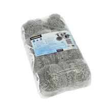 Eine durchsichtige, in Plastik verpackte Packung mit drei Starpak Draht-Topfreinigern (Ø 7 cm, 2 cm, kratzend) mit der Aufschrift „Starpak“. Das blau-weiße Etikett bewirbt effektive Reinigungslösung für Töpfe und Pfannen in mehreren Sprachen.