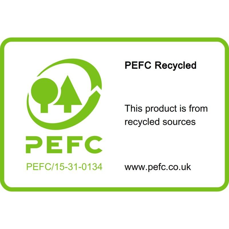 Ένα PEFC Recycled-Label στα Post-it® Recycling Z-Notes, Κίτρινο (76x76mm, 100 φύλλα/μπλοκ, 6 μπλοκ) της 3M Deutschland GmbH δείχνει ότι κατασκευάστηκαν από ανακυκλωμένες πηγές. Δείχνει ένα πράσινο λογότυπο δέντρου, SGSCH-PEFC-COC-110078, και έναν σύνδεσμο ιστοσελίδας.