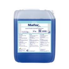 Ein 20 kg Kunststoffbehälter Dr. Schnell MAFOR N 1 Klarspüler für Geschirrspülmaschinen von DR.SCHNELL GmbH & Co. KGaA, blaue Flüssigkeit, deutsches Etikett, für gewerbliche Geschirrspülmaschinen, sorgt für streifenfreien Glanz auf dem Geschirr.