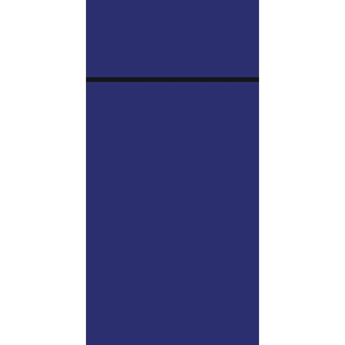 Ein unifarbener dunkelblauer Hintergrund mit einer einzigen dünnen schwarzen Linie auf der Oberseite erinnert an die schlichte Eleganz des Bio Duniletto Slim 400 x 330 mm der Duni GmbH, das aus nachhaltigen Materialien für umweltfreundlich gedeckte Tische hergestellt wird.