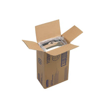 Ένα κουτί με ανοιχτή κορυφή περιέχει έναν Kimberly-Clark Professional™ ηλεκτρονικό διανομέα περιποίησης δέρματος, ανέπαφη διάθεση, 1,2 λίτρα χρωμιωμένο κασέτα (Kimberly-Clark GmbH), που είναι μερικώς τυλιγμένος σε αεροπλάστ; γραμμωτοί κώδικες και κείμενο είναι εκτυπωμένα στις πλευρές του κουτιού.