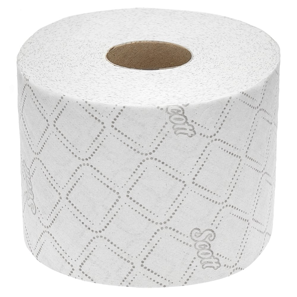Χαρτί υγείας Scott® Control™ της Kimberly-Clark GmbH: 6 πακέτα με 6 λευκούς ρολούς των 350 φύλλων, με σχέδιο διαμαντιού, εκτύπωση "Scott", για άνεση και υγιεινή. Φωτογραφημένο αχρησιμοποίητο σε λευκό φόντο.