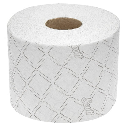 Χαρτί υγείας Scott® Control™ της Kimberly-Clark GmbH: 6 πακέτα με 6 λευκούς ρολούς των 350 φύλλων, με σχέδιο διαμαντιού, εκτύπωση "Scott", για άνεση και υγιεινή. Φωτογραφημένο αχρησιμοποίητο σε λευκό φόντο.