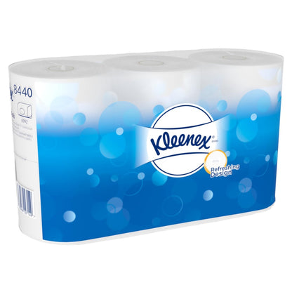 Ένα κουτί Kleenex® χαρτί υγείας από την Kimberly-Clark GmbH περιέχει 6 συσκευασίες με 6 μικρά λευκά ρολά το καθένα (350 φύλλα ανά ρολό) για μακροχρόνια άνεση - ιδανικό για οικογένειες ή συχνή χρήση.