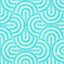 Türkis- und mintblaue geometrische Servietten mit strahlenförmigen, feinen Linien, die ein strukturiertes, symmetrisches Muster ergeben. Duni GmbH "Breeze Mint Blue Servietten" 33x33 cm, Packung mit 50 Stück.