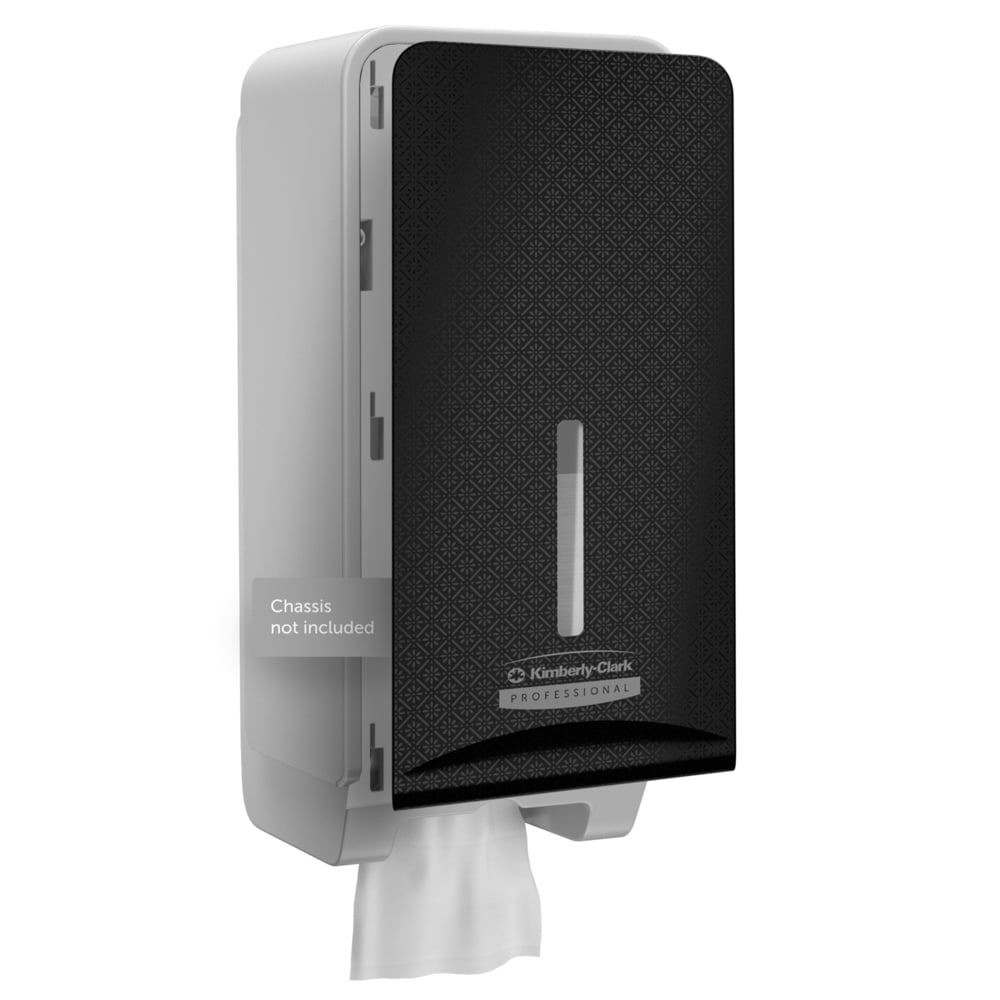 Η Kimberly-Clark Professional™ Icon™ Dispenser Faceplate - FTT (27,80 x 13,10 x 1,40 cm) της Kimberly-Clark GmbH χαρακτηρίζεται από ένα διακριτικό σχέδιο μαύρου και λευκού· το περίβλημα δεν περιλαμβάνεται. Ιδανικό για τουαλέτες.