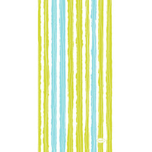 Οι χαρτοπετσέτες Dunisoft Elise Stripes 20x40 cm από την Duni GmbH δείχνουν ανόμοιες μπλε και πράσινες κάθετες ρίγες διαφορετικού πάχους σε λευκό, καθώς και ένα μικρό κίτρινο οβάλ "DUNI" κάτω δεξιά. Η συσκευασία περιέχει 120 χαρτοπετσέτες.