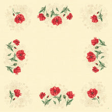 Ένα τετράγωνο κρεμ χρώματος με κόκκινο γαρίφαλο και πράσινο περίγραμμα φύλλων, ιδανικό ως κομψό τραπεζομάντιλο Dunisilk Monique 84x84 cm από την Duni GmbH-ιδανικό για κομψή διακόσμηση τραπεζιού (πακέτο με 20 τεμάχια).