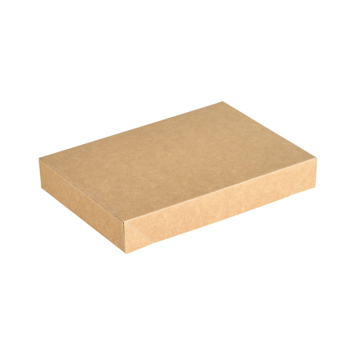Ένα απλό, ορθογώνιο κουτί Viking Brick Deckel Karton Braun (200x140x30) της Duni GmbH με κλειστό καπάκι βρίσκεται σε λευκό φόντο - μια φιλική προς το περιβάλλον συσκευασία 300 τεμαχίων, ιδανική για βιώσιμες συσκευασίες.