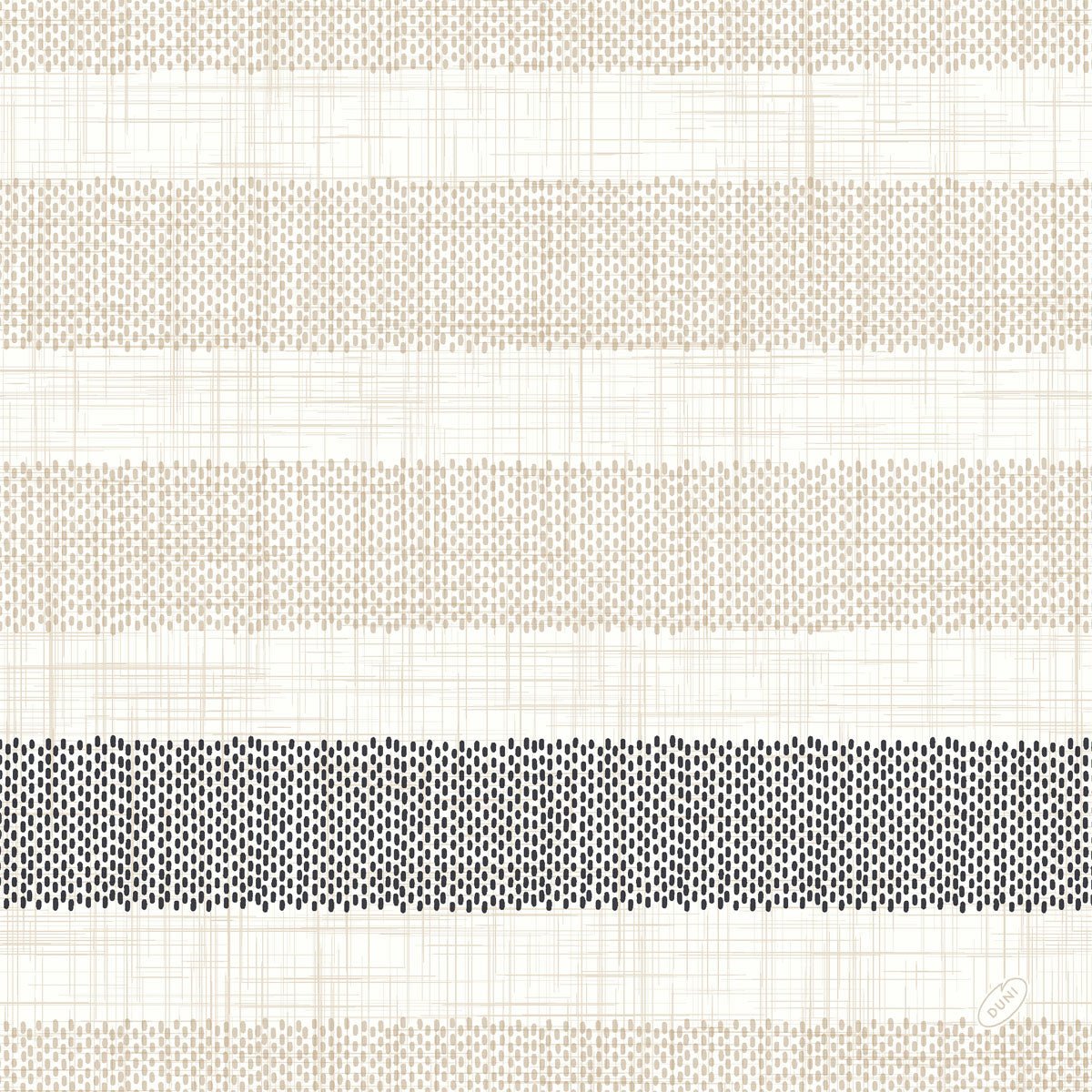Οι χαρτοπετσέτες Dunilin 40x40 cm, Rigato schwarz από την Duni GmbH παρουσιάζουν ένα μπεζ-μαύρο ριγέ σχέδιο σε λευκό φόντο και προσφέρουν μια δομημένη εμφάνιση πλέγματος - ιδανικό για μια κομψή διακόσμηση τραπεζιού με μαύρες χαρτοπετσέτες. Συσκευασία με 45 υψηλής ποιότητας χαρτοπετσέτες.