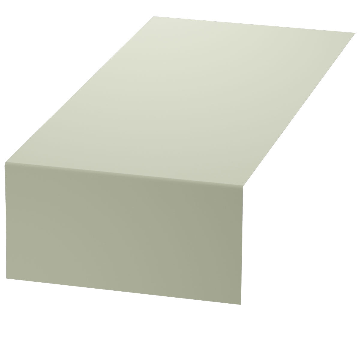 Ein schlichter, hellgrauer Duni GmbH Bio-DC-Tete a Tete 0,4x24m Tischläufer, umweltfreundlich und biologisch abbaubar, ist sauber über einen rechteckigen Tisch vor weißem Hintergrund drapiert.