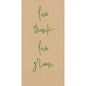 Οι χαρτοπετσέτες Duni GmbH Zell.-Serv.40x40 3lg 1/8 Love green natural (250 τεμάχια) έχουν καφέ δομημένο φόντο με "live think love green" σε πράσινη γραφή - μια ιδανική έμπνευση για φιλικές προς το περιβάλλον χαρτοπετσέτες.