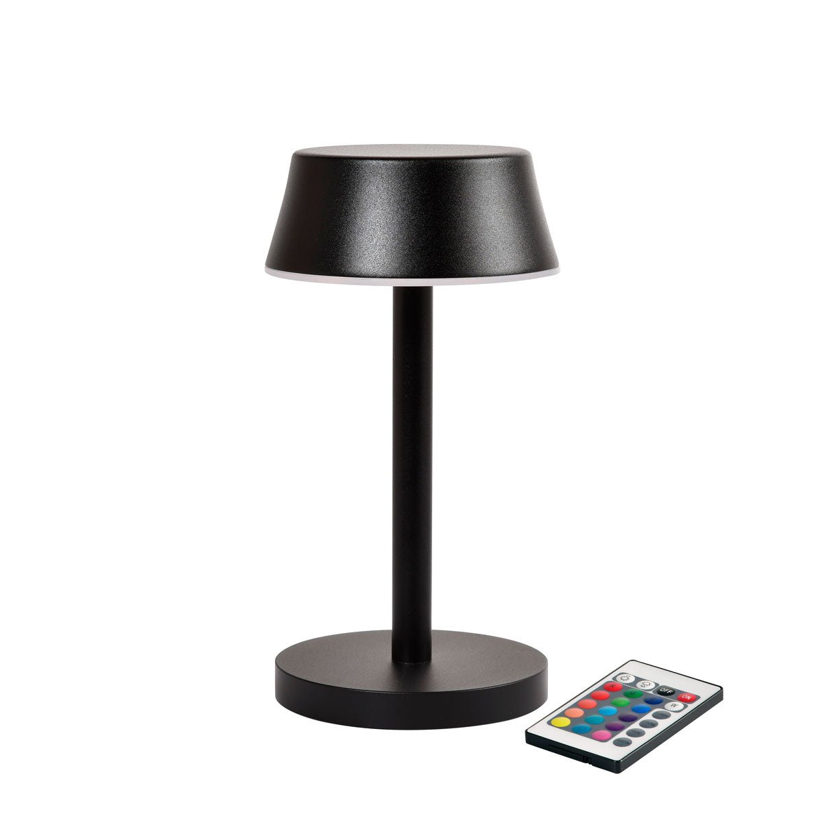Η Nour Midi LED-Lampe σε γραφίτη από την Duni GmbH έχει μια μοντέρνα κυλινδρική βάση και μια επίπεδη στρογγυλή σκιά. Συνοδεύεται από τηλεχειριστήριο και ξεχωρίζει για τις καινοτόμες λειτουργίες και τον κομψό σχεδιασμό της - ιδανική για μοντέρνο φωτισμό τραπεζιού.