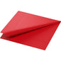 Μια κόκκινη χαρτοπετσέτα Duni GmbH Zellstoff 33x33 cm, 3-στρώσεων, είναι μερικώς διπλωμένη για να δείξει την ανάγλυφη άκρη. Αυτή η υψηλής ποιότητας χαρτοπετσέτα (πακέτο 250) εμφανίζεται σε ένα απλό λευκό φόντο ως κομψή διακόσμηση τραπεζιού.