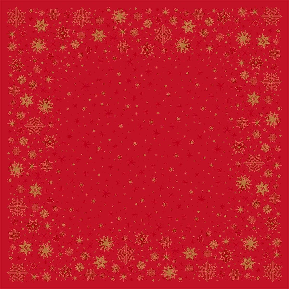 Το βιολογικό τραπεζομάντηλο Dunicel 84x84 cm σε κόκκινο από την Duni GmbH έχει ένα χρυσό περίγραμμα με νιφάδες χιονιού και αστέρια με διάσπαρτα χρυσά αστέρια, που προσφέρουν μια εορταστική εμφάνιση - ιδανικό για εκδηλώσεις παρατήρησης αστεριών. Συσκευασία με 20 τεμάχια.