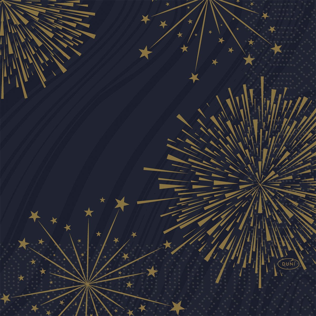 Με ένα σκούρο μπλε φόντο με χρυσά πυροτεχνήματα και αστέρια, αυτές οι εορταστικές χαρτοπετσέτες Duni GmbH 33x33 3-στρώσεων 1/4 Sparkly black (πακέτο 50 τεμαχίων) προσδίδουν σε κάθε εκδήλωση μια εορταστική πινελιά. Ιδανικές για κομψά και μοντέρνα στρωμένα τραπέζια.