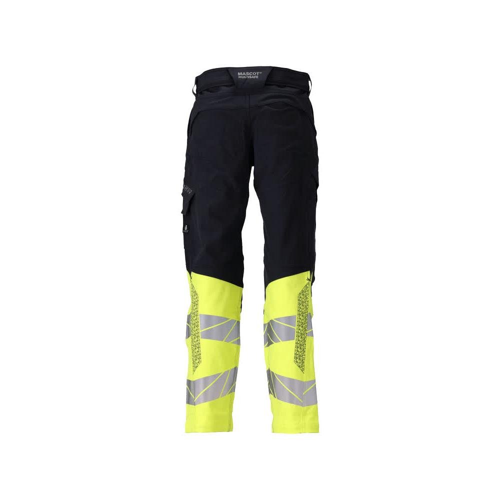 Παντελόνι, τσέπες στα γόνατα, ULTIMATE STRETCH παντελόνι Multisafe, μαύρο μπλε/hi-vis κίτρινο