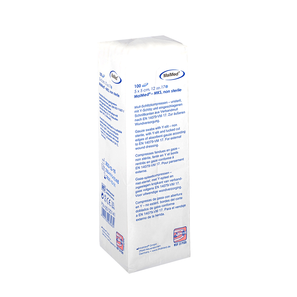 MaiMed-MKS-μη αποστειρωμένες κομπρέσες με σχισμή γάζας, 100 τεμάχια/χάρτινη σακούλα
