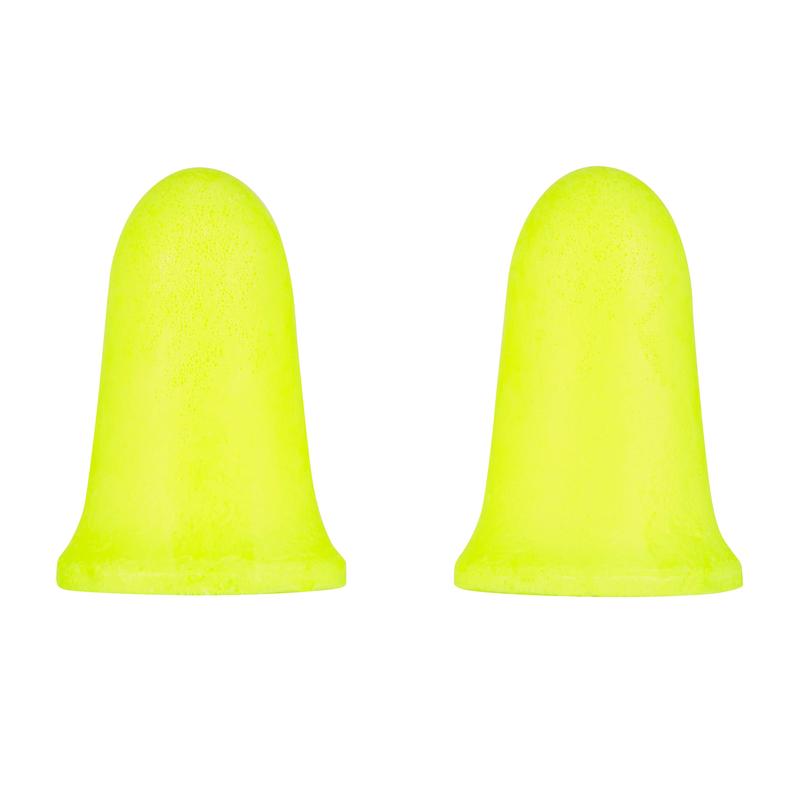 Δύο κίτρινες 3M™ ωτοασπίδες E-A-Rsoft™ FX™ από την 3M Deutschland GmbH από μαλακό αφρό πολυουρεθάνης στέκονται όρθιες μπροστά από λευκό φόντο - με SNR-αξία 37 dB προσφέρουν αποτελεσματική προστασία σε θορυβώδες περιβάλλον.