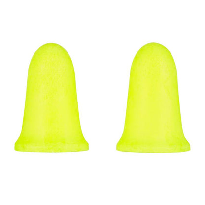 Δύο κίτρινες 3M™ ωτοασπίδες E-A-Rsoft™ FX™ από την 3M Deutschland GmbH από μαλακό αφρό πολυουρεθάνης στέκονται όρθιες μπροστά από λευκό φόντο - με SNR-αξία 37 dB προσφέρουν αποτελεσματική προστασία σε θορυβώδες περιβάλλον.
