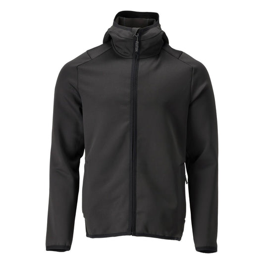 Πουλόβερ φλις, κουκούλα, μπουφάν microfleece με φερμουάρ, μαύρο