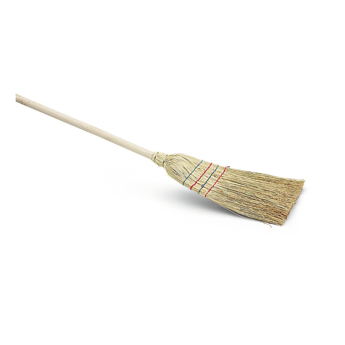 Η επαγγελματική βούρτσα Nölle Profi Brush Reisstrohbesen 130 cm, 4-ραφή από την Nölle Profi Brush Βούρτσες & Τεχνική Πινέλου e.K. διαθέτει φυσικές τρίχες και μια σταθερή ξύλινη λαβή, ιδανική για αποτελεσματικό σκούπισμα, απεικονίζεται απομονωμένη σε λευκό φόντο.