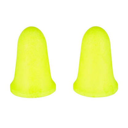 Ένα ζεύγος 3M™ E-A-Rsoft™ FX™ κίτρινες ωτοασπίδες από μαλακό αφρό πολυουρεθάνης (SNR-αξία 37 dB, 5 ζεύγη/συσκευασία) από την 3M Deutschland GmbH εμφανίζεται μπροστά από λευκό φόντο. Ιδανικό για θορυβώδη περιβάλλοντα.