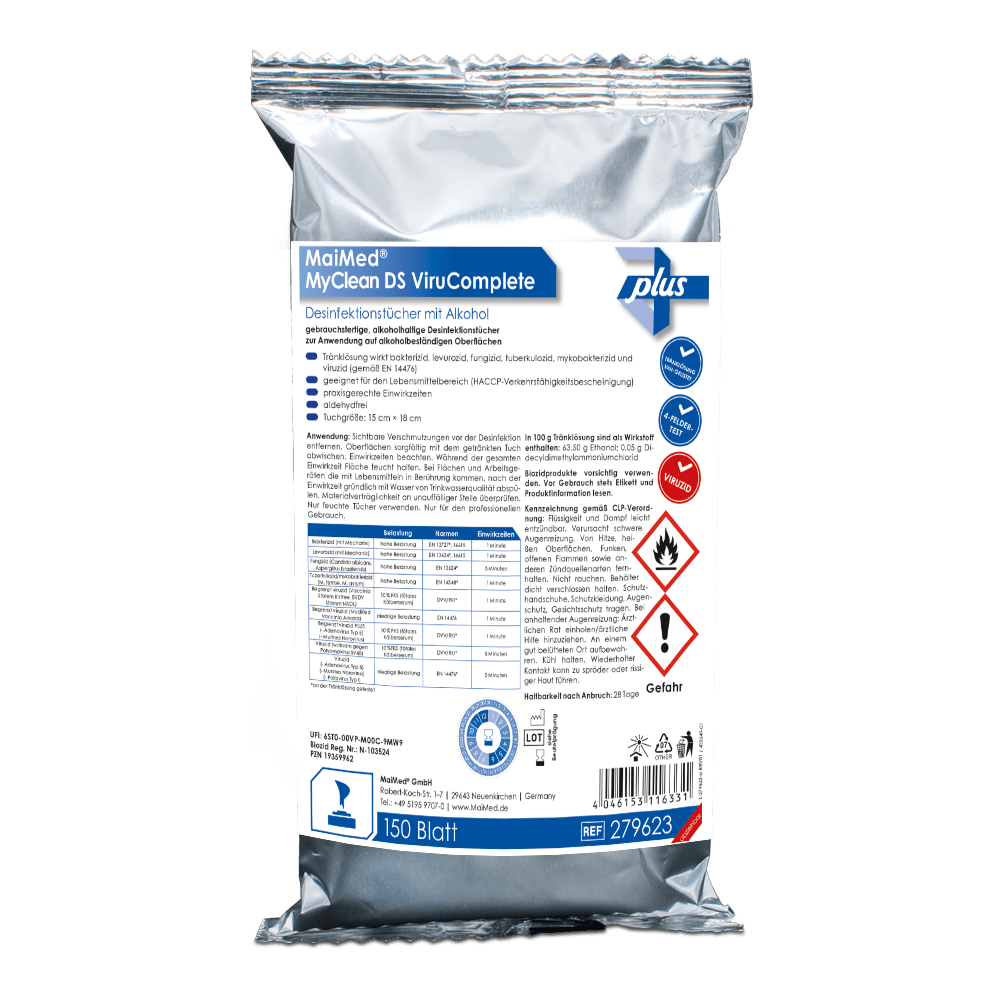 MaiMed MyClean DS ViruComplete Refill, εμποτισμένο-ουδέτερο 15x18cm | Συσκευασία (120 τεμάχια) 