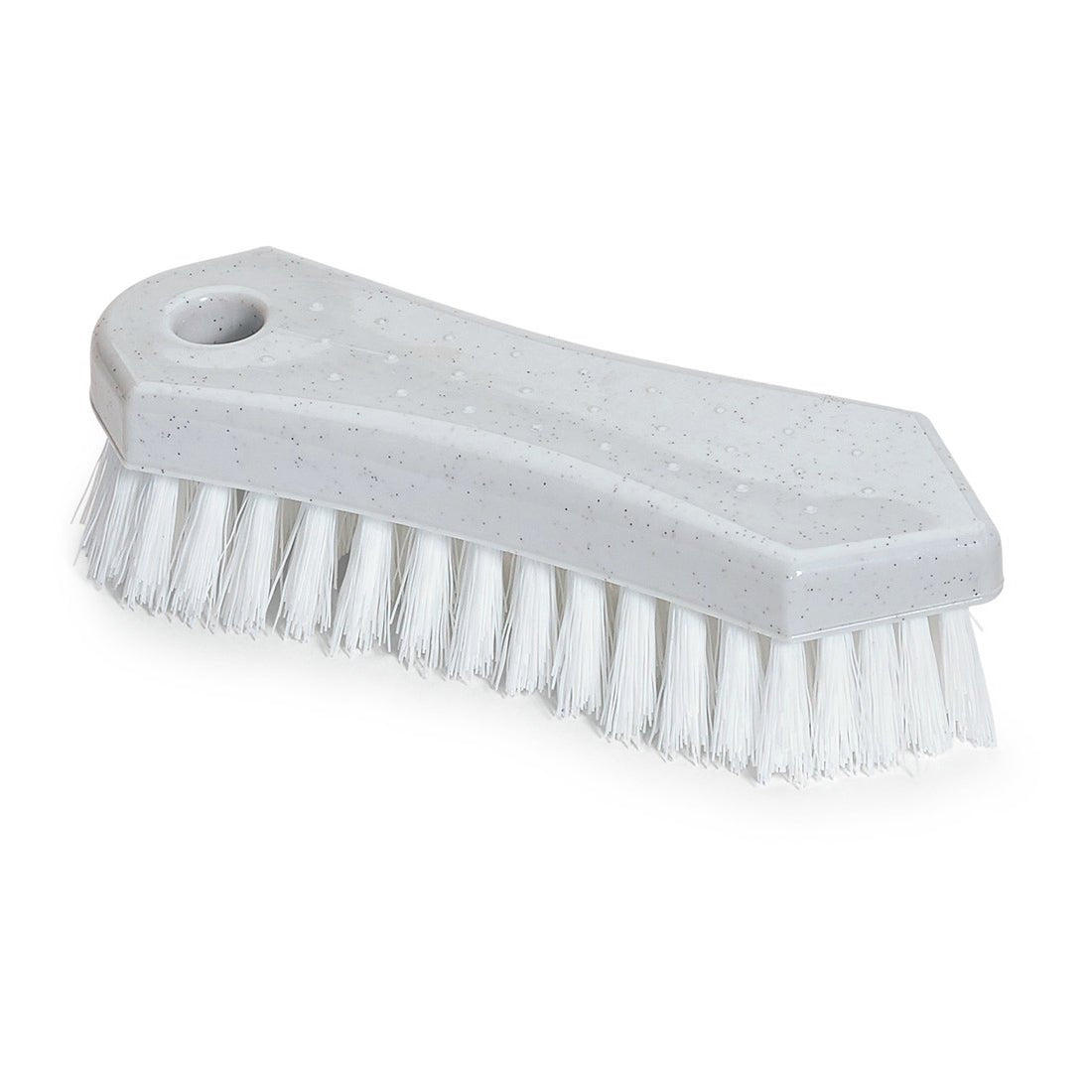 Η Nölle Profi Brush Allzweckbürste 18 cm από την Nölle Profi Brush Bürsten- & Pinseltechnik e.K. διαθέτει σκληρές τρίχες PP και μια τρύπα για λαβή, ιδανική για καθαρισμό, εδώ σε γκρι πλαστικό σε λευκό φόντο.