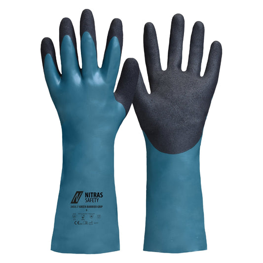 NITRAS GREEN BARRIER GRIP, γάντια χημικής προστασίας, βενζίνης / μαύρο