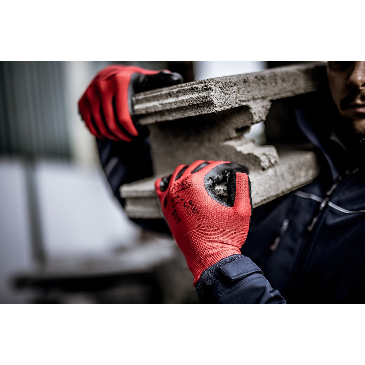 Νάιλον γάντια NITRAS, κόκκινο / μαύρο