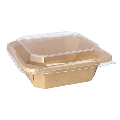 Οι Starpak 25 Lunchboxen από καφέ χαρτόνι, ορθογώνια και φιλικά προς το περιβάλλον, με διαφανές καπάκι από τη Starpak, απεικονίζονται κλειστά και άδεια σε λευκό φόντο.