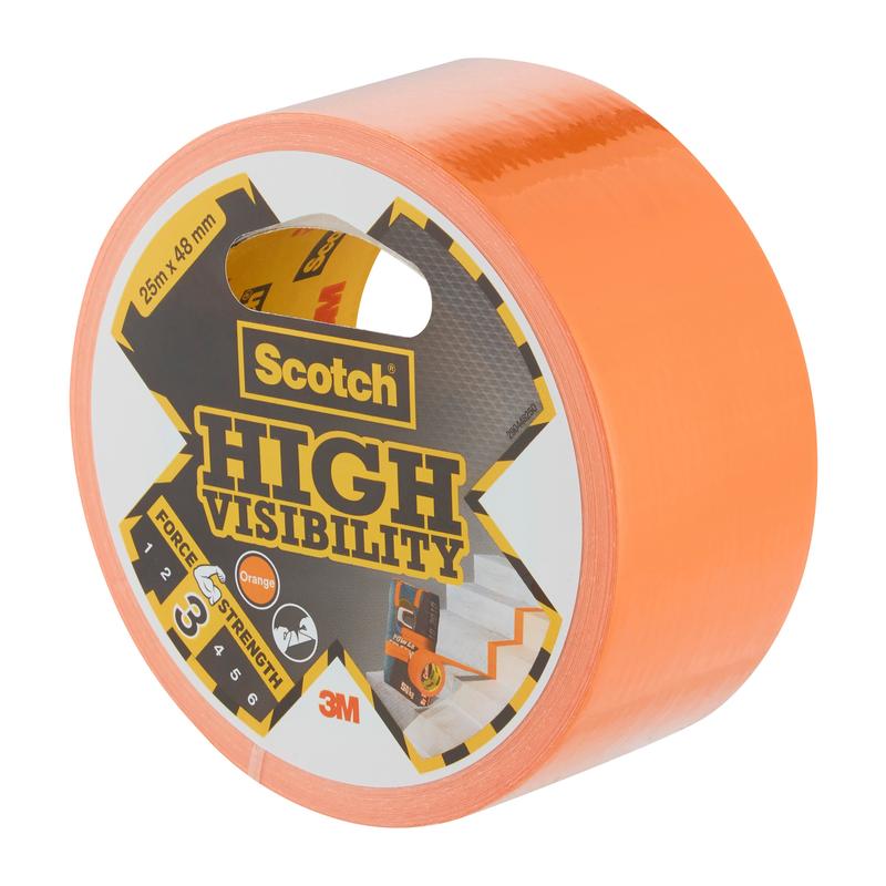 Ένας ρόλος ταινίας Scotch® High Visibility, πορτοκαλί, 25 m x 48 mm από την 3M Deutschland GmbH, παραδίδεται με μια ετικέτα που φέρει πληροφορίες προϊόντος· διαθέσιμο σε συσκευασίες των 6.