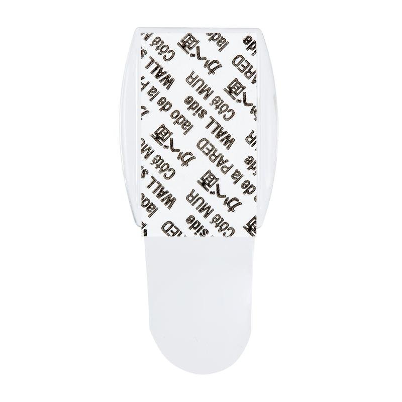 Ένα 3M Command™ Mini-Haken, transparent (17006CLRFGN) von 3M Deutschland GmbH, φαίνεται από πάνω - συμπεριλαμβανομένων διαφανών λωρίδων με εκτύπωση "3M Command" και "WALL", ιδανικό για αποθήκευση χωρίς τρύπημα.