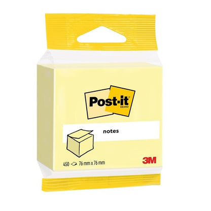 Ένας κύβος Post-it® Notes της 3M Deutschland GmbH, κίτρινος, 76x76 mm, 450 φύλλα ανά μπλοκ, συσκευασμένος ξεχωριστά. Περιέχει το λογότυπο Post-it και είναι από χαρτί πιστοποιημένο κατά 100% από PEFC.